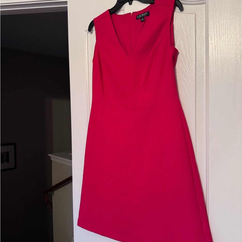 Ralph Lauren Sleeveless V-Neck Midi Dress in Hot Magenta